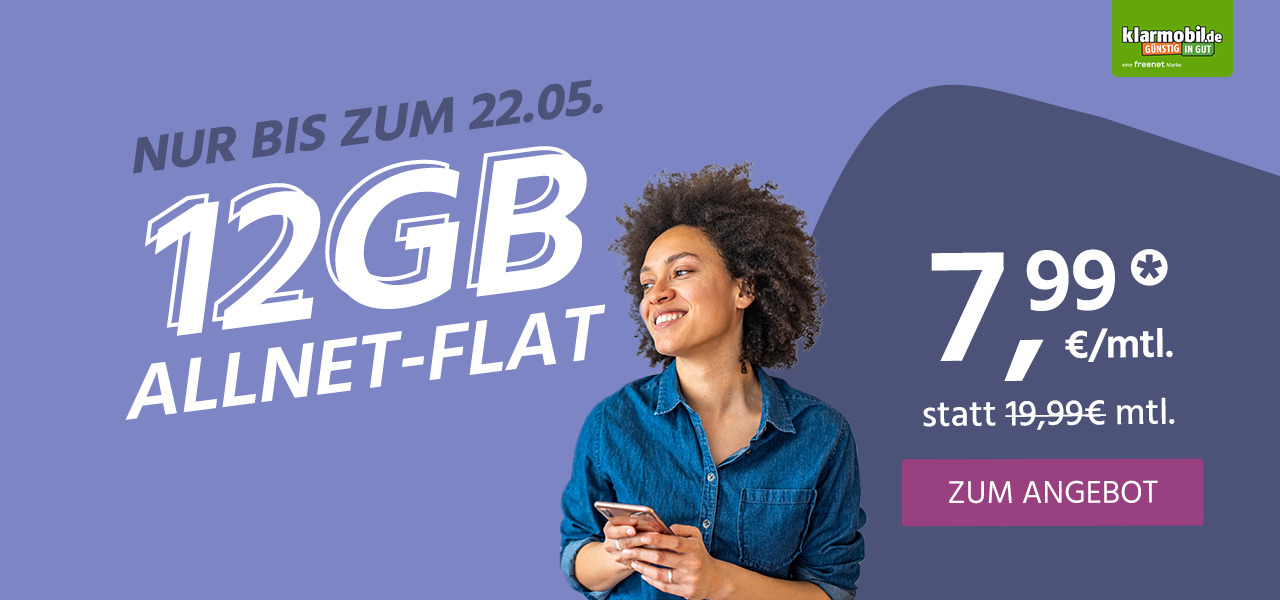 12GB Allnet Flat für mtl. nur 7,99€ statt 19,99€
