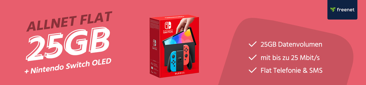 Allnet Flat 25 GB mit Nintendo Switch OLED für nur einmalig 29,99 Euro