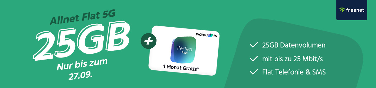 freenet TM green 25GB 5G inkl. mtl. 30€ Rabatt für nur 11,99€ pro Monat