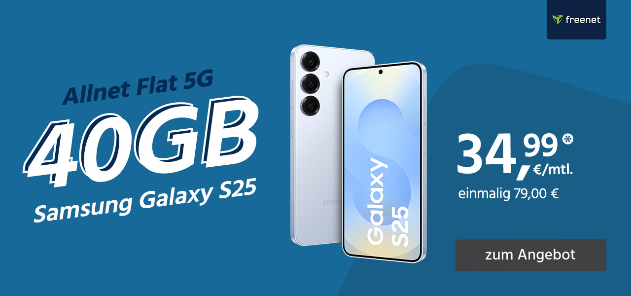 Galaxy S25 mit Allnet Flat 40GB 5G für einmalig 79€ und monatlich 34,99€