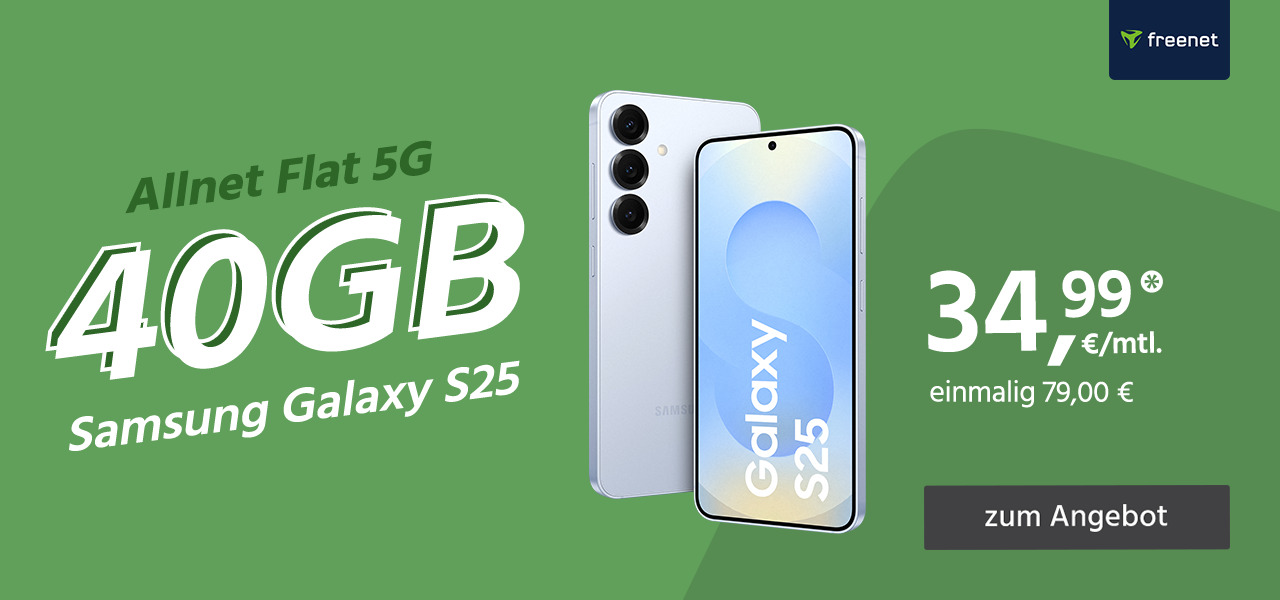 Galaxy S25 mit Allnet Flat 40GB 5G für einmalig 79€ und monatlich 34,99€