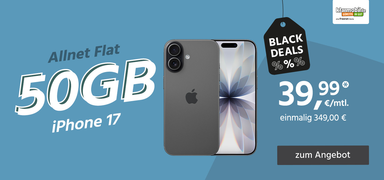 iPhone 17 mit Allnet Flat 50GB 5G für einmalig 349€ und monatlich 39,99€