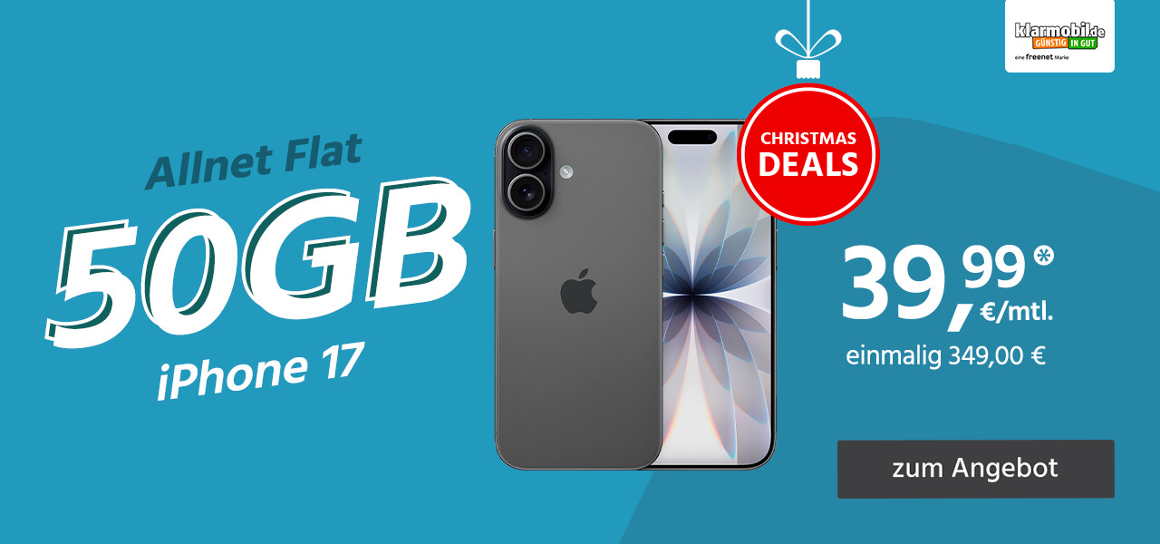 iPhone 17 mit Allnet Flat 50GB 5G für einmalig 349€ und monatlich 39,99€