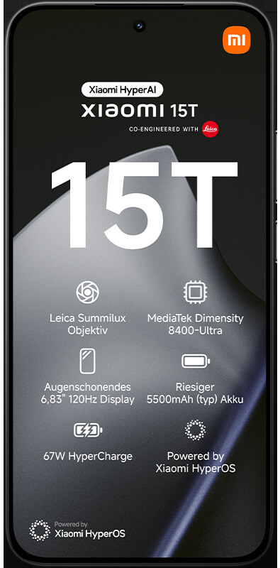 Xiaomi 15T Black, Vorderansicht