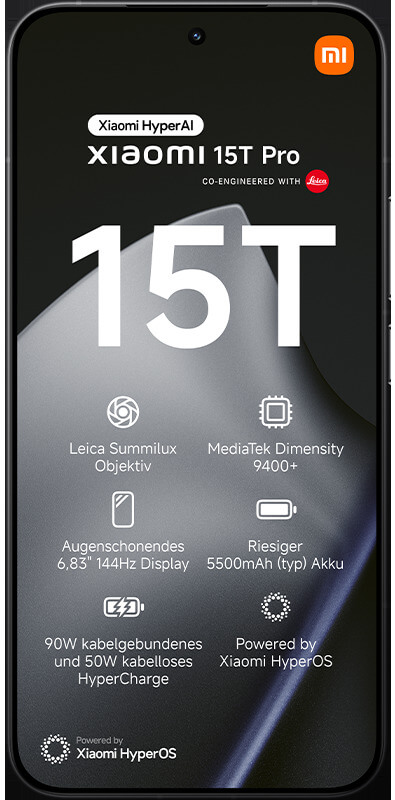 Xiaomi 15T Pro Black, Vorderansicht