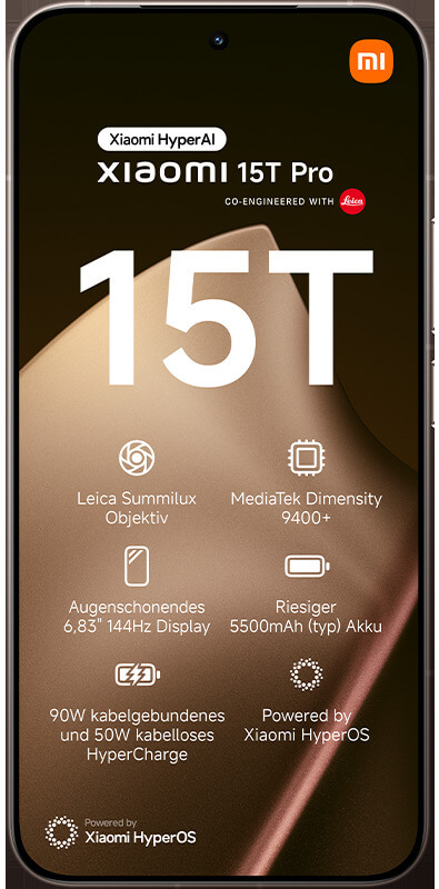 Xiaomi 15T Pro Mocha Gold, Vorderansicht