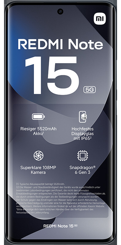 Xiaomi Redmi Note 15 Black, Vorderansicht