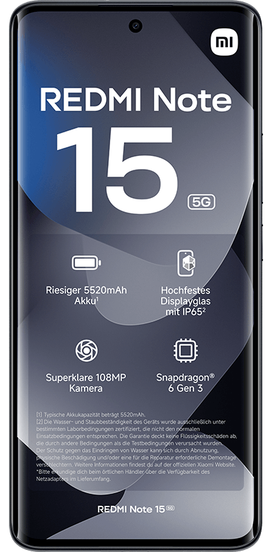 Xiaomi Redmi Note 15 Black, Vorderansicht
