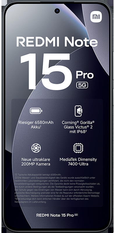 Xiaomi Redmi Note 15 Pro Black, Vorderansicht