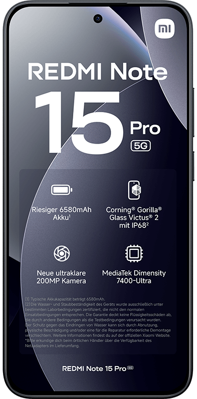Xiaomi Redmi Note 15 Pro Black, Vorderansicht