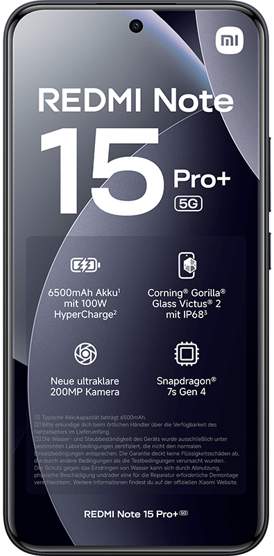 Xiaomi Redmi Note 15 Pro Plus Black, Vorderansicht