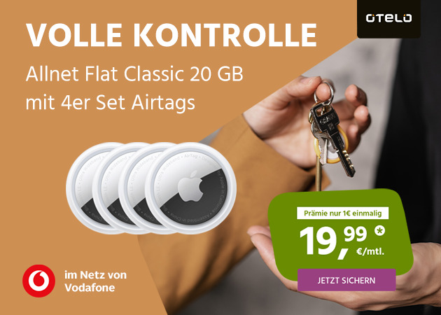 otelo Allnet Flat Classic 20 GB mit Apple Airtags im 4er Set
