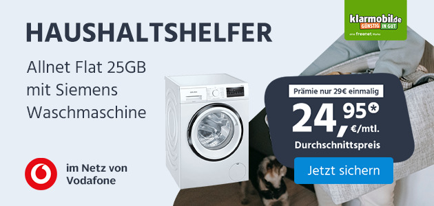 Vodafone Allnet Flat 20GB mit Siemens Waschmaschine für nur 29€ Zuzahlung