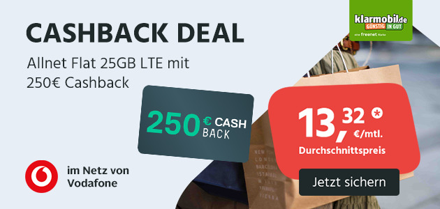 Vodafone Allnet Flat 25GB mit 250€ Cashback für 0€ Zuzahlung