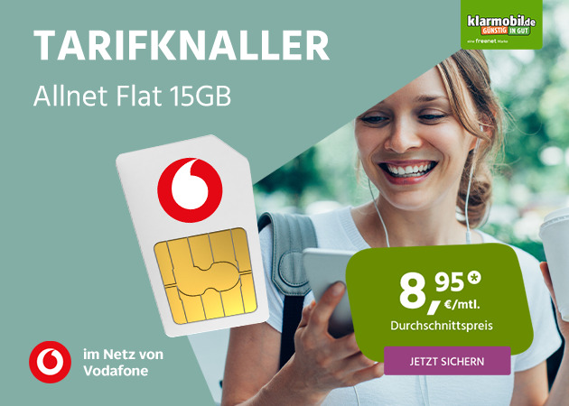 15 GB Allnet Flat im Vodafone Netz mit 8€ mtl. Rabatt