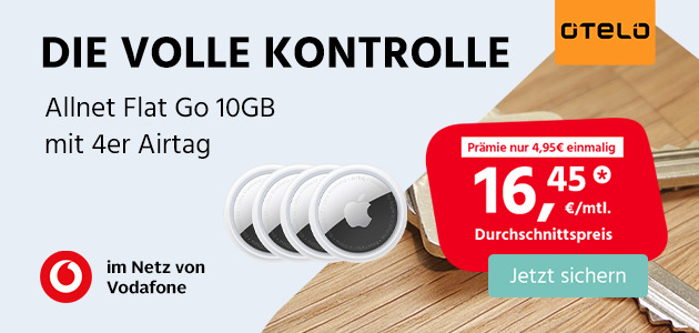 Otelo Allnet Flat Go 10GB mit 4er Airtag für 4,95€ Zuzahlung