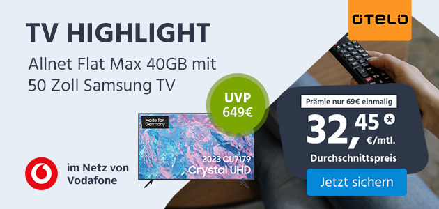 otelo Allnet Flat Max 40GB mit Samsung 50" TV für nur 59€ Zuzahlung