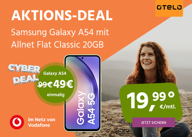 otelo Allnet Flat Classic 20 GB mit Samsung Galaxy A54 für nur einmalig 99€