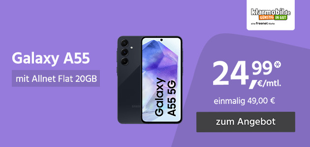 Samsung Galaxy A55 mit Allnet Flat 20GB für einmalig 49€ und moantlich 24,99€