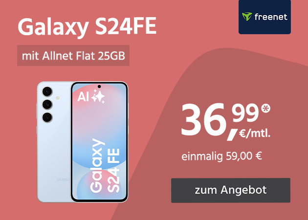 Samsung Galaxy S24 FE mit Allnet Flat 25GB für einmalig 59€ und monatlich 36,99€