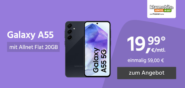 Samsung Galaxy A55 mit Allnet Flat 20GB für einmalig 59€ und monatlich 19,99€