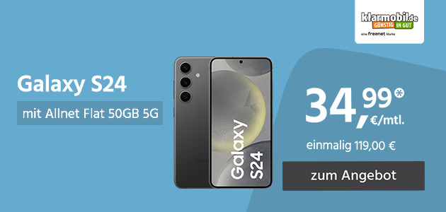 Samsung Galaxy S24 mit Allnet Flat 50GB 5G für einmalig 119,00€ und monatlich 34,99€ 