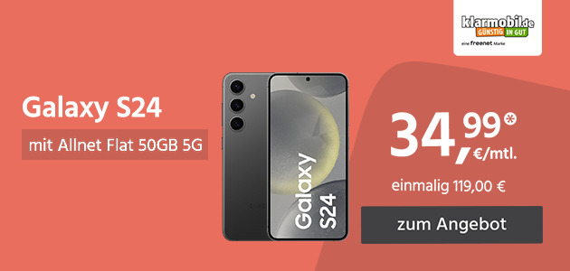 Samsung Galaxy S24 mit Allnet Flat 50GB 5G für einmalig 119,00€ und monatlich 34,99€ 
