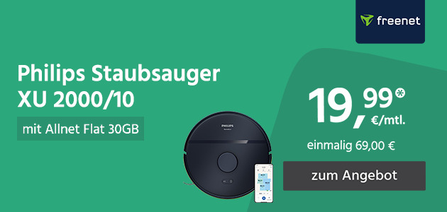 Philips Saugroboter mit Allnet Flat 30GB für einmalig 69 Euro und monatlich 19,99 Euro