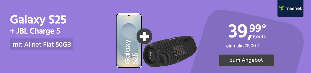Samsung Galaxy S25 und JBL Charge 5 für einmalig 78,00€ und monatlich 39,99€