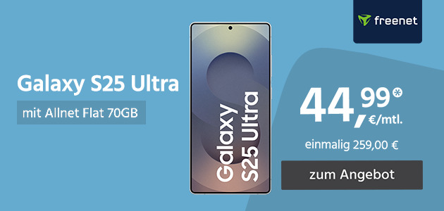 Samsung Galaxy S25 Ultra mit Allnet Flat 70GB 5G für einmalig 259,00€ und monatlich 44,99€