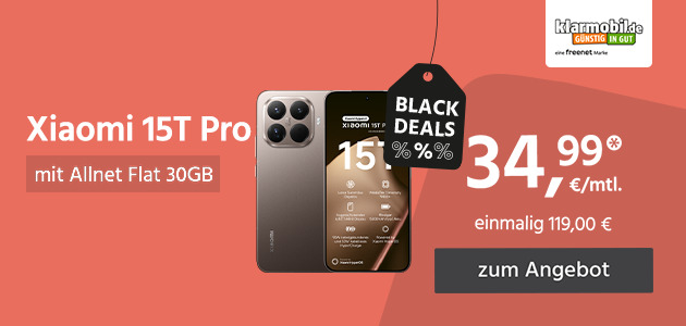 Xiaomi 15T Pro mit Allnet Flat 30GB für einmalig 119,00€ und monatlich 19,99€