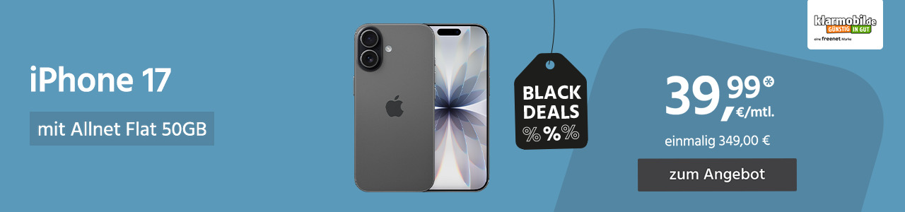 Apple iPhone 17 mit Allnet Flat 50GB 5G für einmalig 349,00€ und monatlich 39,99€