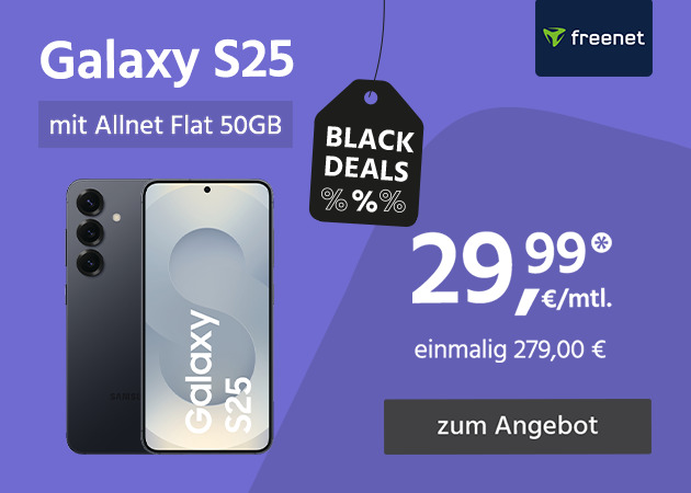 Samsung Galaxy S25 mit Allnet Flat 50GB für einmalig 279,00€ und monatlich 24,99€