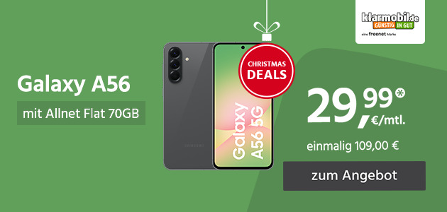 Samsung Galaxy A56 mit Allnet Flat 70GB 5G für einmalig 109,00€ und monatlich 29,99€ 