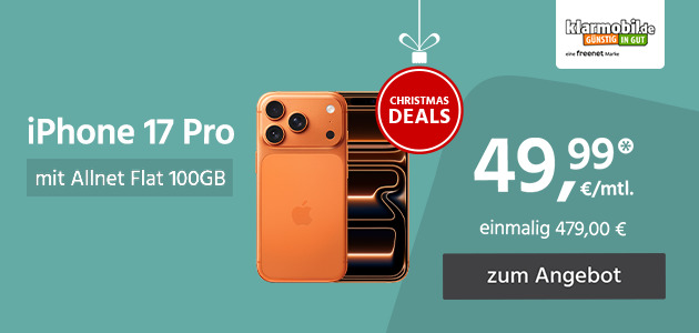 iPhone 17 Pro mit Allnet Flat 70GB 5G für einmalig 479,00€ und monatlich 49,99€ 