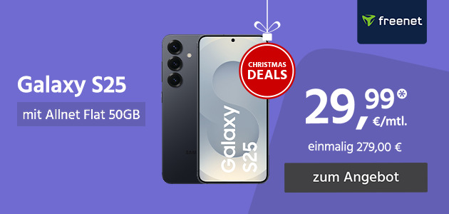 Galaxy S25 mit Allnet Flat 50GB 5G für einmalig 279€ und monatlich 29,99€
