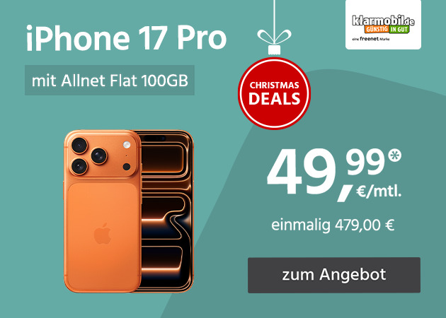 Apple iPhone 17 Pro mit Allnet Flat 100GB für einmalig 499,00€ und monatlich 49,99€