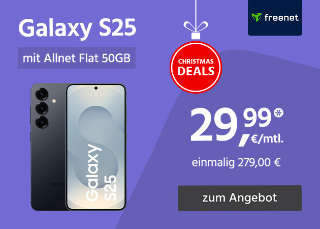 Samsung Galaxy S25 mit Allnet Flat 50GB für einmalig 279,00€ und monatlich 24,99€