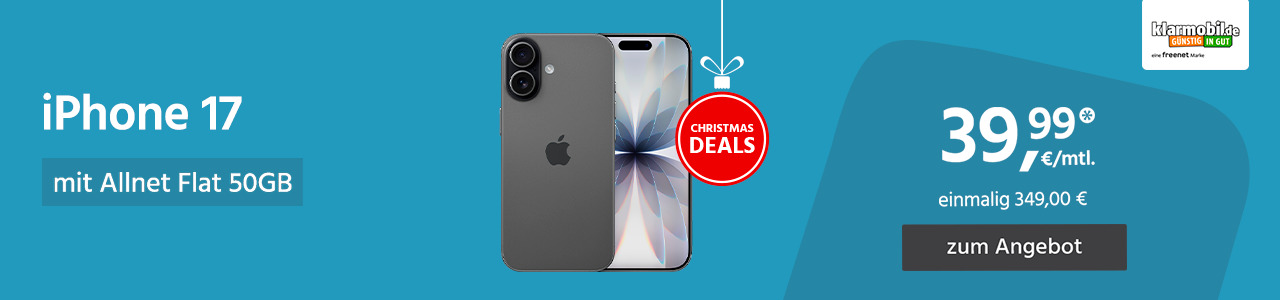 Apple iPhone 17 mit Allnet Flat 50GB 5G für einmalig 349,00€ und monatlich 39,99€