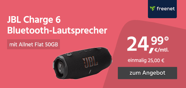 Allnet Flat 50GB mit JBL Charge 6 für einmalig 4,95€ und monatlich 24,99€