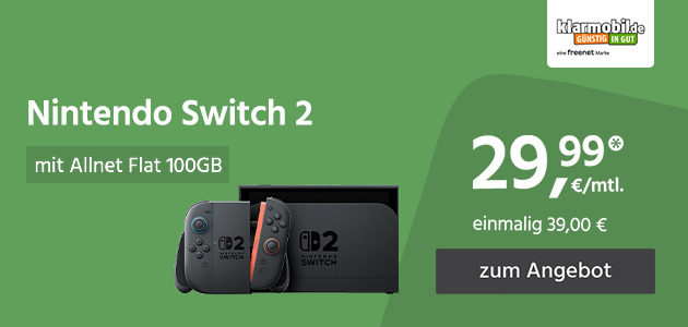 Allnet Flat 100GB mit Nintendo Switch 2 für einmalig 39,00€ und monatlich 29,99€