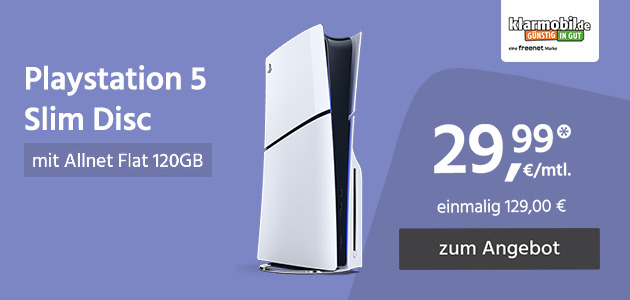 Allnet Flat 120GB mit Playstation 5 Disc Edition für einmalig 129,00€ und monatlich 29,99€