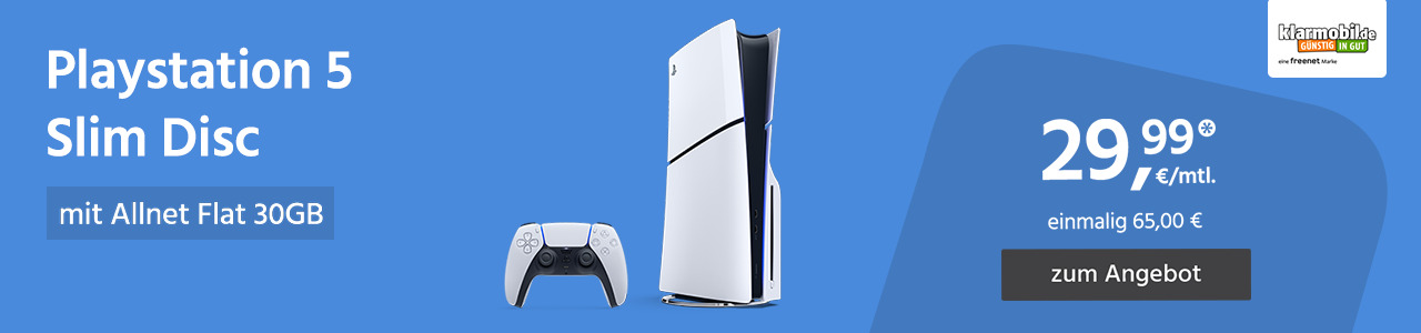 Allnet Flat 30GB mit PS5 Disc Edition einmalig nur 65,00€ und monatlich 29,99€.