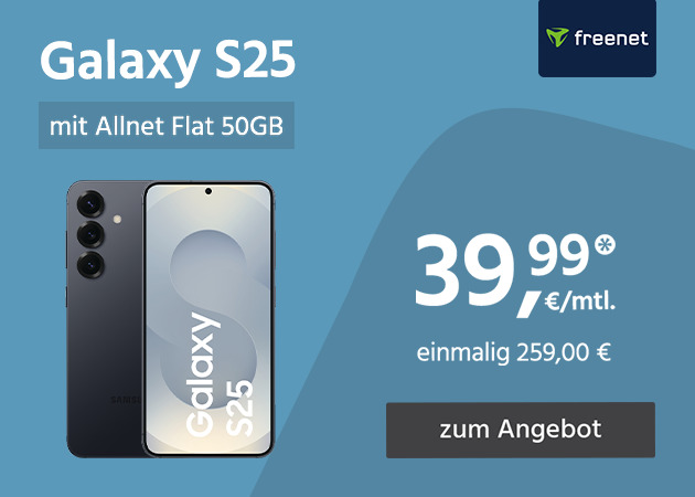 Samsung Galaxy S25 mit Allnet Flat 50GB für einmalig 259,00€ und monatlich 39,99€