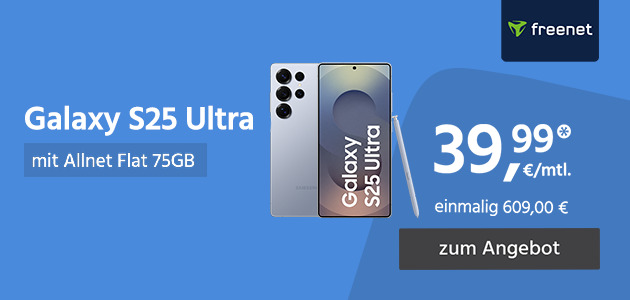 Samsung Galaxy S25 Ultra mit Allnet Flat 75GB 5G für einmalig 609,00€ und monatlich 39,99€