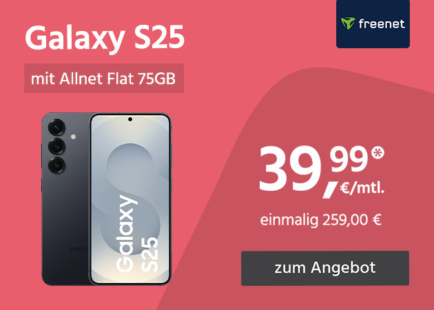 Samsung Galaxy S25 mit Allnet Flat 75GB für einmalig 259,00€ und monatlich 39,99€