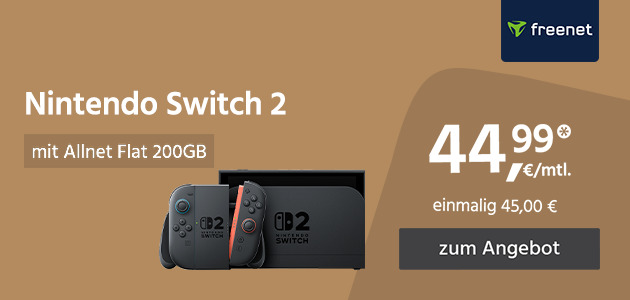 Allnet Flat 200GB mit Nintendo Switch 2 für einmalig 45,00€ und monatlich 44,99€