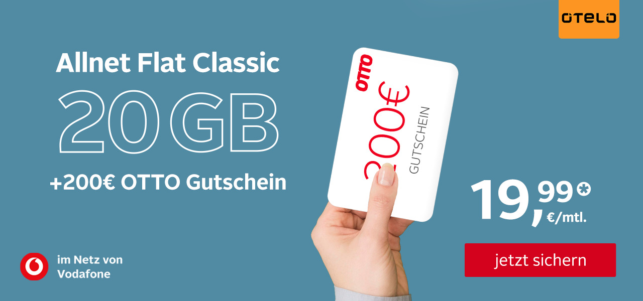 Otelo Allnet Flat Classic 20GB mit 200€ Otto Gutschein