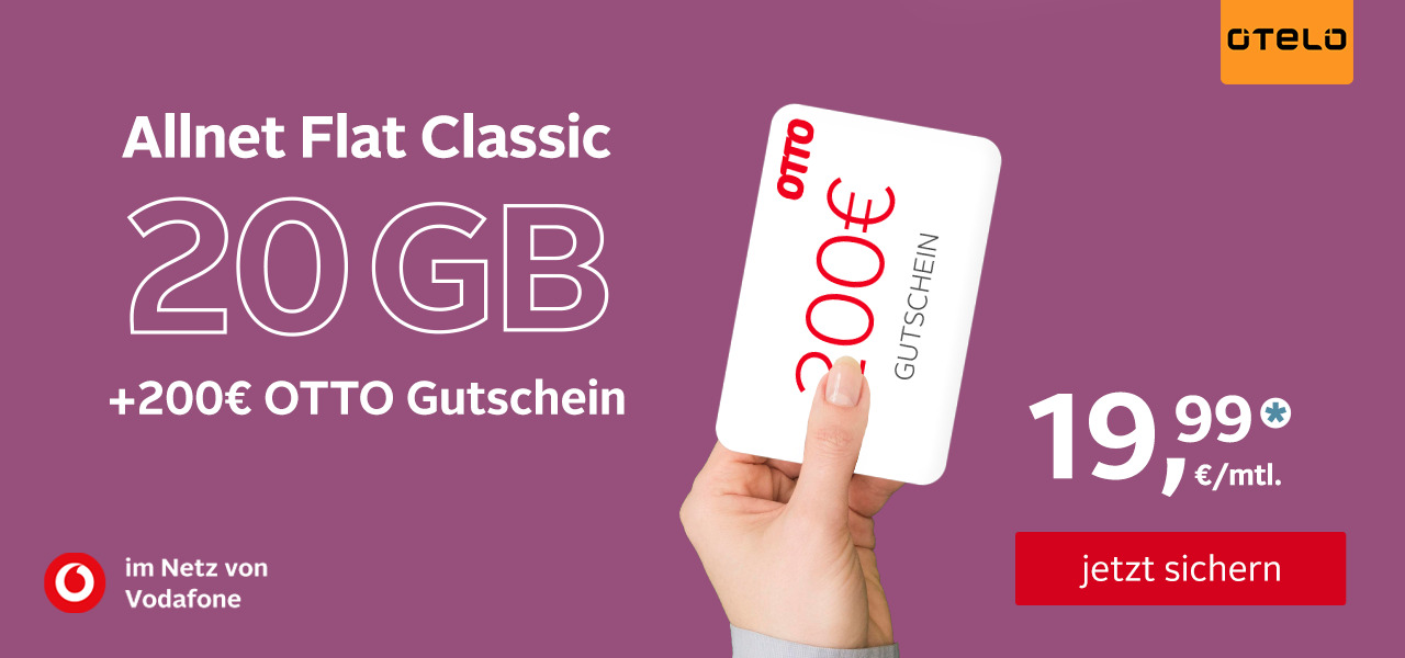 Otelo Allnet Flat Classic 30GB mit 200€ Otto Gutschein