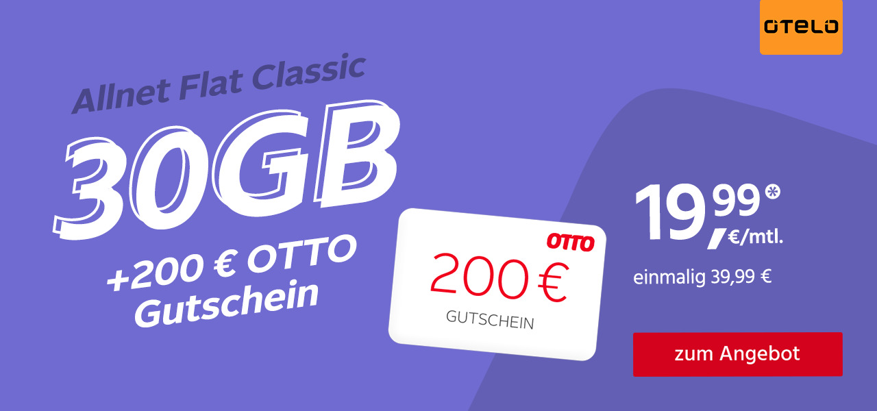 Otelo Allnet Flat Classic 30GB mit 200€ Otto Gutschein